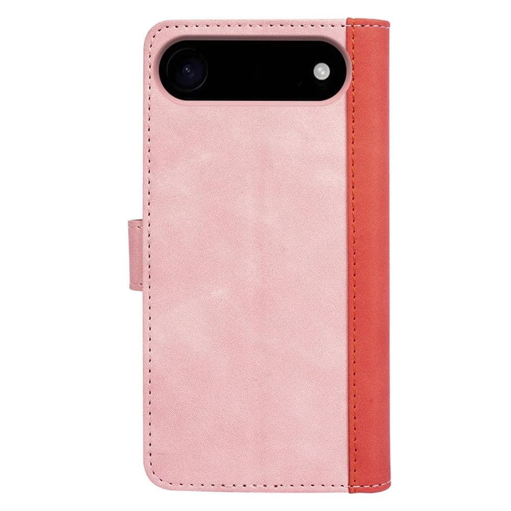 For iPhone Air Wallet Case Leather Phone Cover Splicing Color - Pink - 7