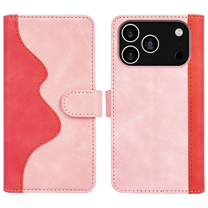 For iPhone 18 Pro / 17 Pro Wallet Case Leather Phone Cover Splicing Color - Pink - 1