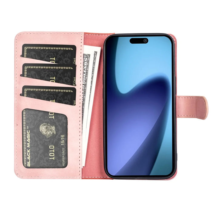 For iPhone 18 Pro / 17 Pro Wallet Case Leather Phone Cover Splicing Color - Pink - 2