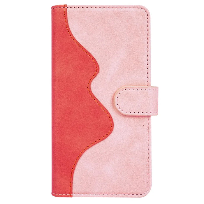 For iPhone 18 Pro / 17 Pro Wallet Case Leather Phone Cover Splicing Color - Pink - 6