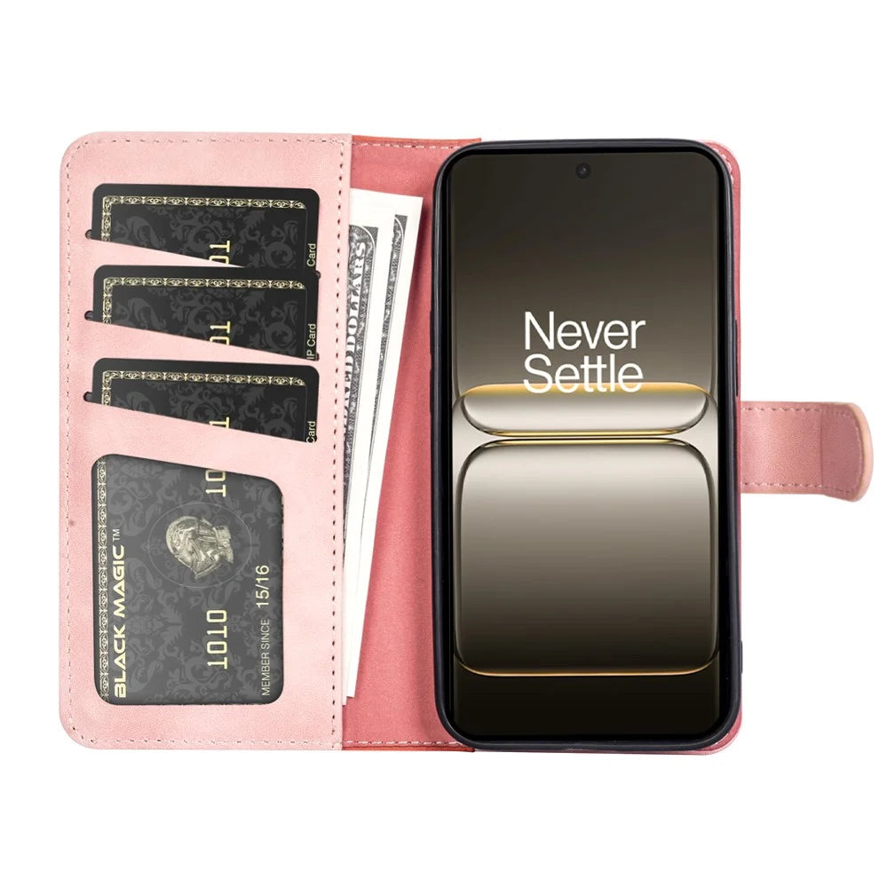 For OnePlus Nord 5 5G / Ace 5 Ultra 5G Wallet Case Leather Phone Cover Splicing Color - Pink - 2