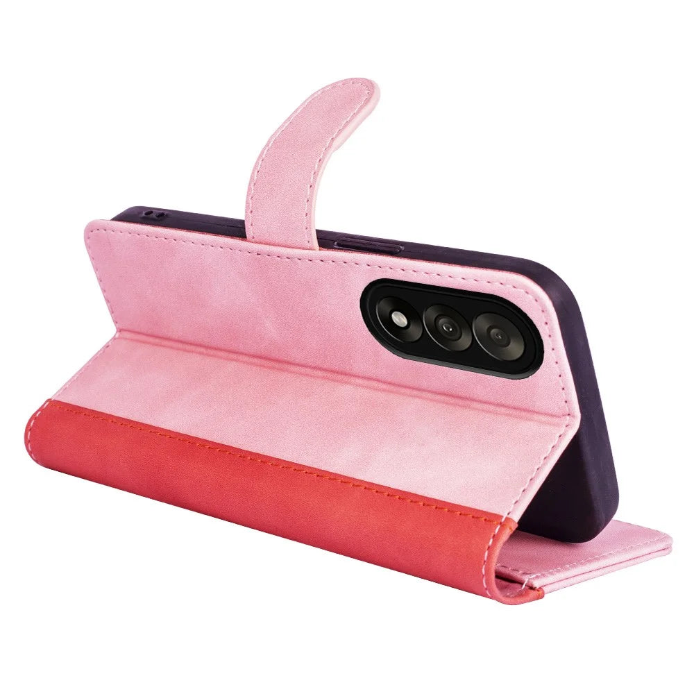 For OnePlus Nord 5 5G / Ace 5 Ultra 5G Wallet Case Leather Phone Cover Splicing Color - Pink - 3