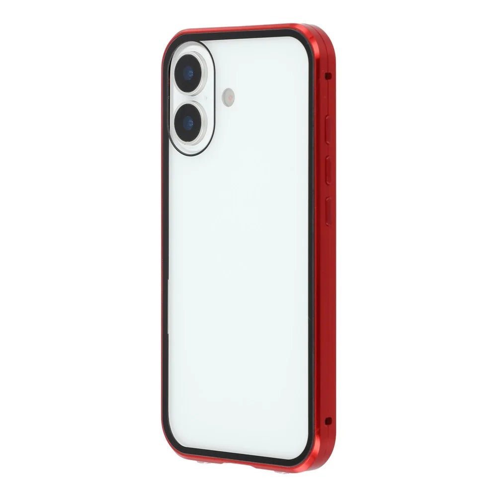 For iPhone 17 Double-Sided Tempered Glass Phone Cover with Anti-Spy Screen Protector Magnetic Adsorption Metal Frame - Red - 5