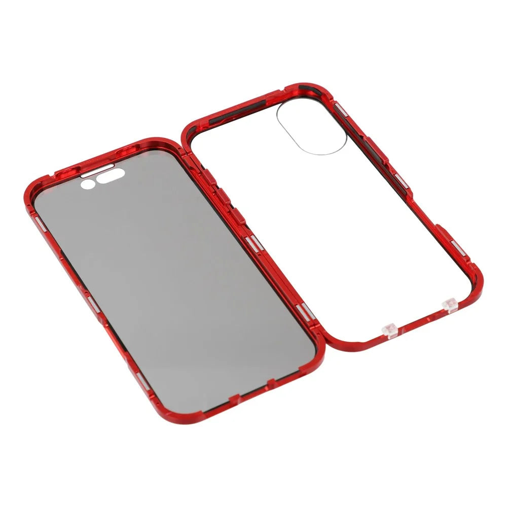 For iPhone 17 Double-Sided Tempered Glass Phone Cover with Anti-Spy Screen Protector Magnetic Adsorption Metal Frame - Red - 6