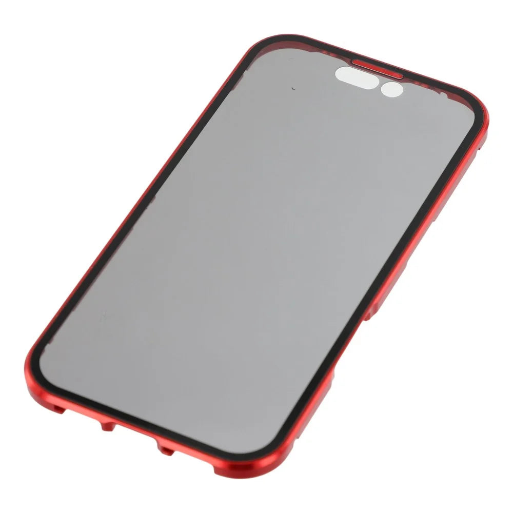 For iPhone 17 Double-Sided Tempered Glass Phone Cover with Anti-Spy Screen Protector Magnetic Adsorption Metal Frame - Red - 7