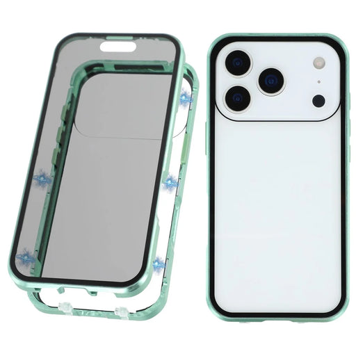 For iPhone 17 Pro Double-Sided Tempered Glass Phone Cover with Anti-Spy Screen Protector Magnetic Adsorption Metal Frame - Green - 1