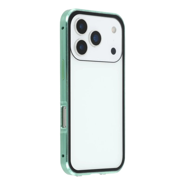 For iPhone 17 Pro Double-Sided Tempered Glass Phone Cover with Anti-Spy Screen Protector Magnetic Adsorption Metal Frame - Green - 2