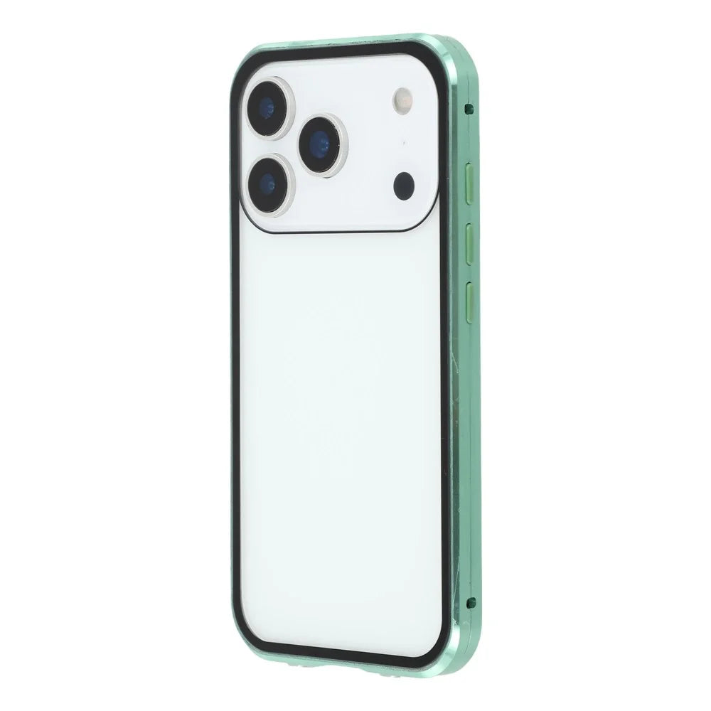 For iPhone 17 Pro Double-Sided Tempered Glass Phone Cover with Anti-Spy Screen Protector Magnetic Adsorption Metal Frame - Green - 5