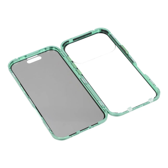 For iPhone 17 Pro Double-Sided Tempered Glass Phone Cover with Anti-Spy Screen Protector Magnetic Adsorption Metal Frame - Green - 6