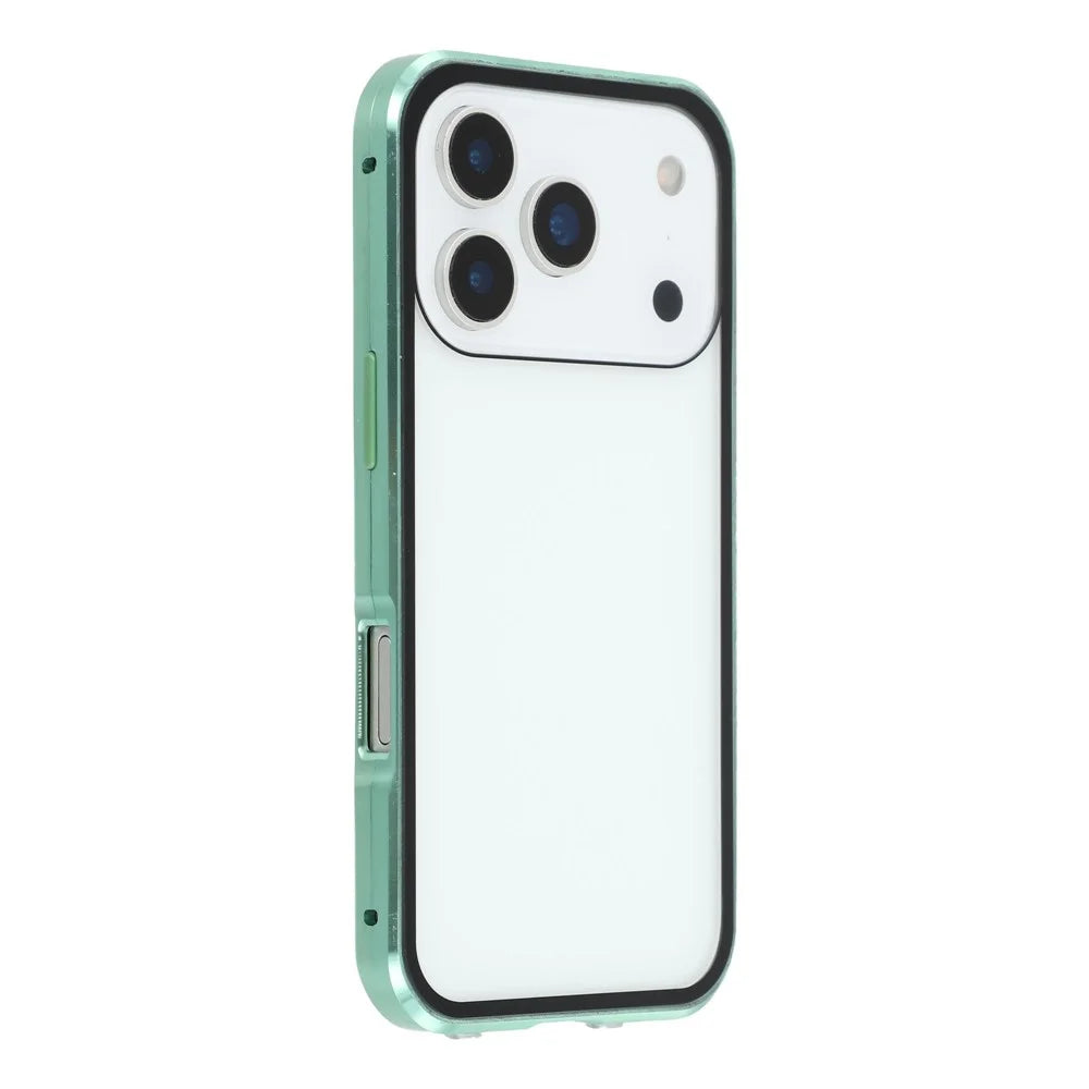 For iPhone 17 Pro Max Double-Sided Tempered Glass Phone Cover with Anti-Spy Screen Protector Magnetic Adsorption Metal Frame - Green - 2