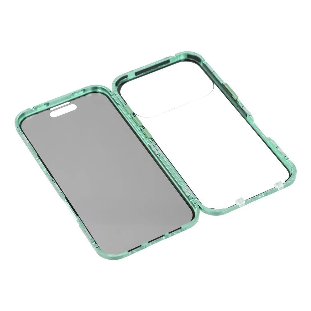 For iPhone 17 Pro Max Double-Sided Tempered Glass Phone Cover with Anti-Spy Screen Protector Magnetic Adsorption Metal Frame - Green - 6