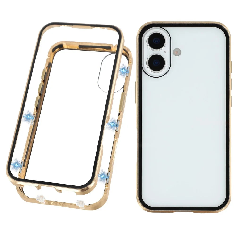 For iPhone 17 Full Body Case Magnetic Tempered Glass Double-Sided Phone Case - Gold - 1