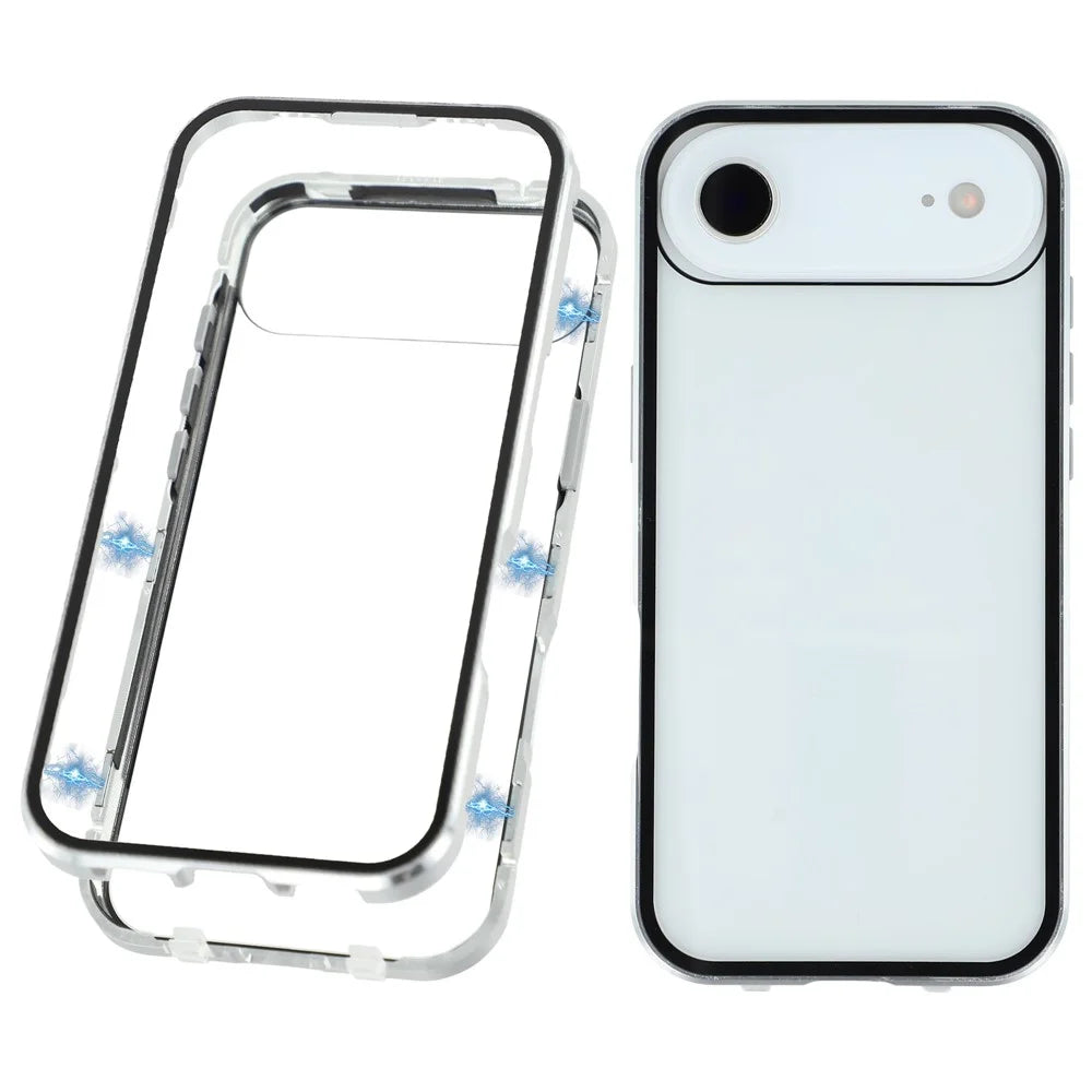 For iPhone Air Full Body Case Magnetic Tempered Glass Double-Sided Phone Case - Silver - 1