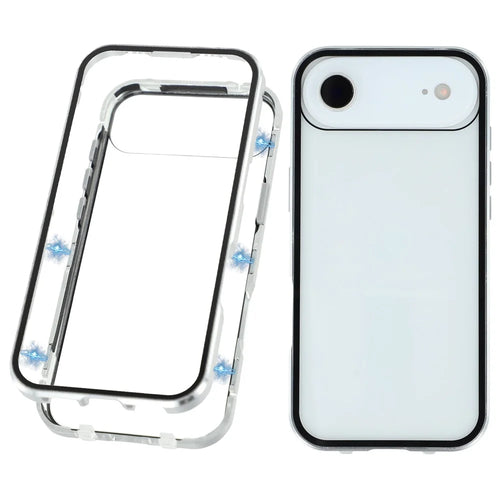 For iPhone Air Full Body Case Magnetic Tempered Glass Double-Sided Phone Case - Silver - 1