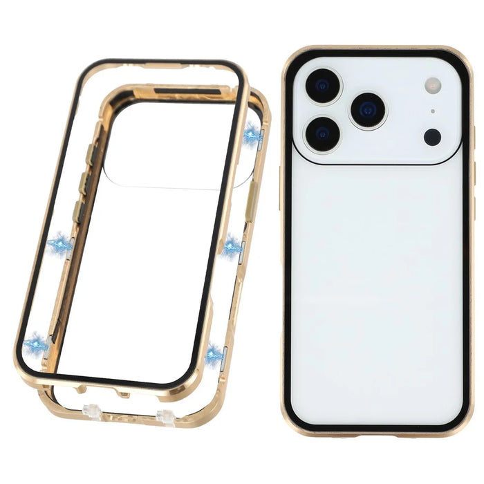 For iPhone 17 Pro Full Body Case Magnetic Tempered Glass Double-Sided Phone Case - Gold - 1