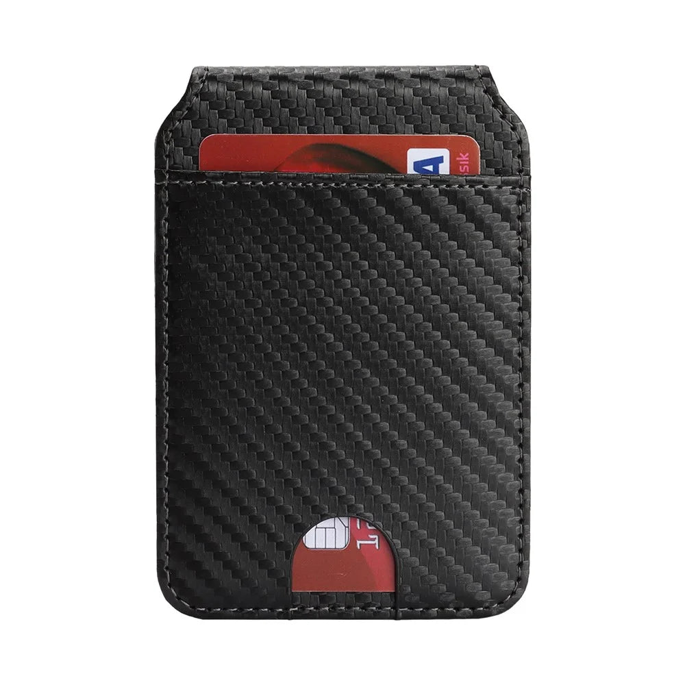 Magnetic Cellphone Back Card Bag 5 Card Slots PU Leather Phone Kickstand - Carbon Fiber / Black - 6