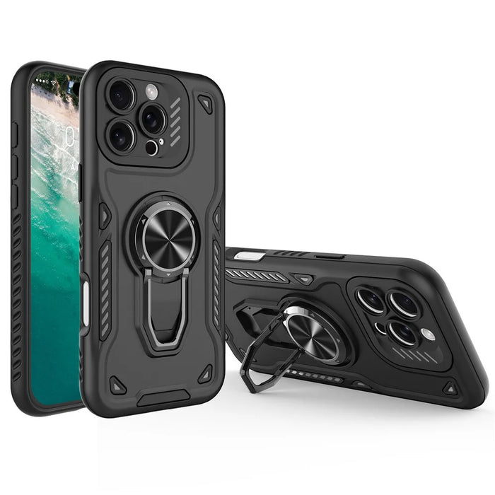 For iPhone 16 Pro Case with Kickstand Shockproof TPU + PC Phone Back Cover - Black - 1