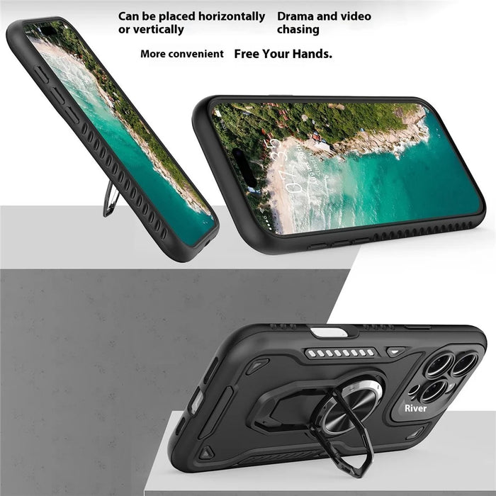 For iPhone 16 Pro Case with Kickstand Shockproof TPU + PC Phone Back Cover - Black - 5