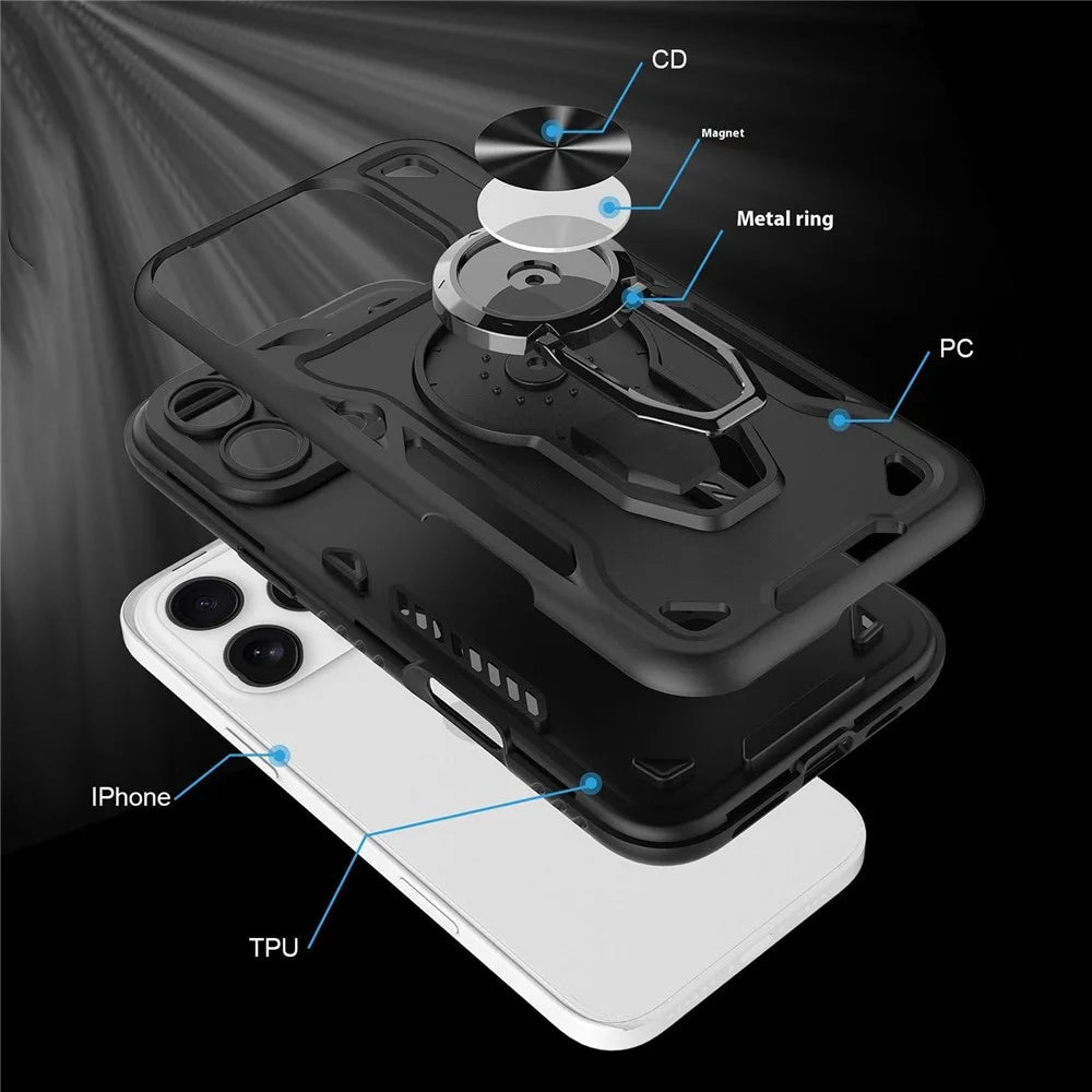 For iPhone 16 Pro Max Case with Kickstand Shockproof TPU + PC Phone Back Cover - Black - 3