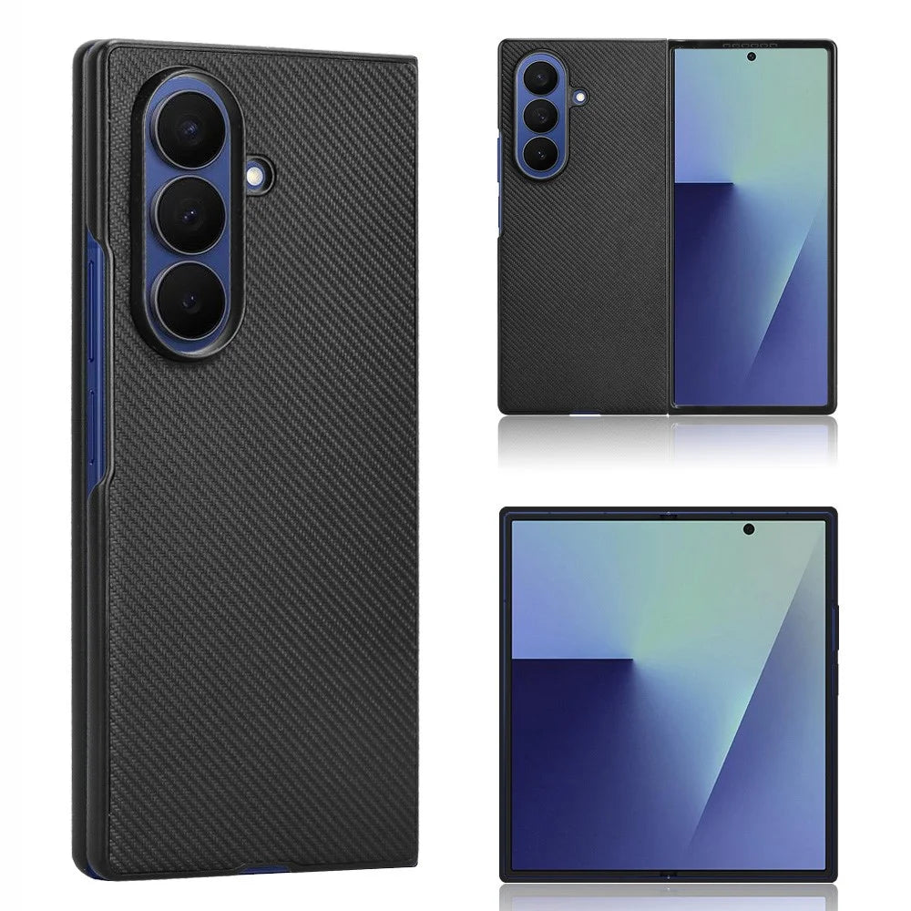 For Samsung Galaxy Z Fold7 5G Case Carbon Fiber Texture Shockproof PU + PC Phone Cover - Black - 1