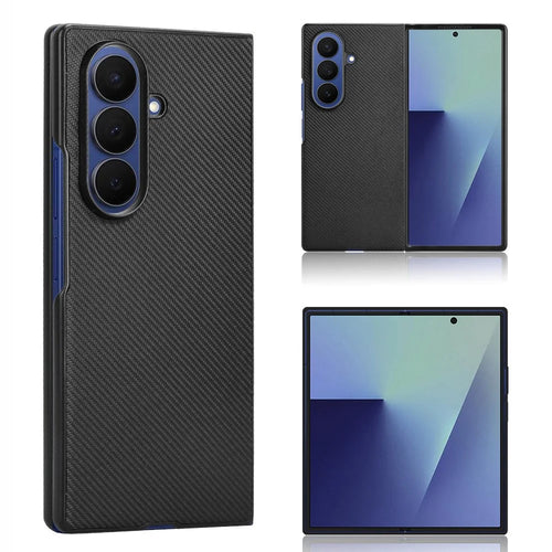 For Samsung Galaxy Z Fold7 5G Case Carbon Fiber Texture Shockproof PU + PC Phone Cover - Black - 1