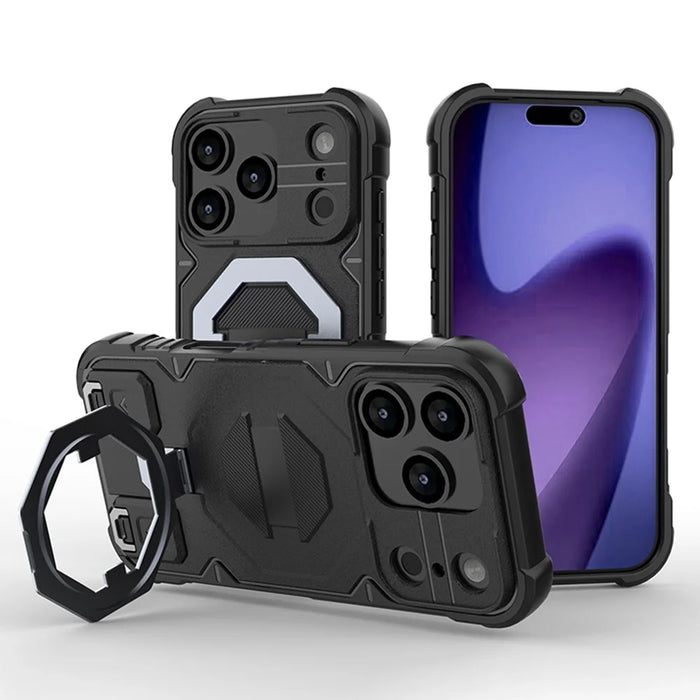 For iPhone 18 Pro Max / 17 Pro Max Case Compatible with MagSafe PC + TPU Kickstand Phone Cover with Lanyard - Black - 1