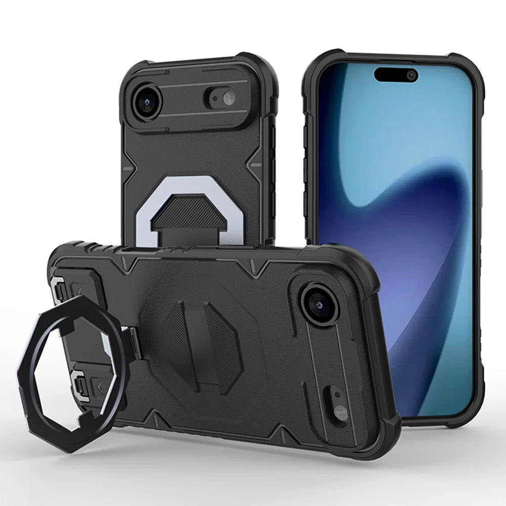 For iPhone Air Case Compatible with MagSafe PC + TPU Kickstand Phone Cover with Lanyard - Black - 1