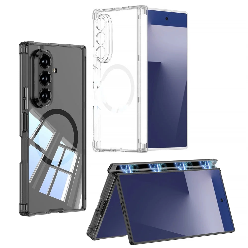 GKK For Samsung Galaxy Z Fold7 5G Magnetic Case Airbag Drop Proof TPU + PC Phone Back Cover Anti-Yellow - Transparent - 7