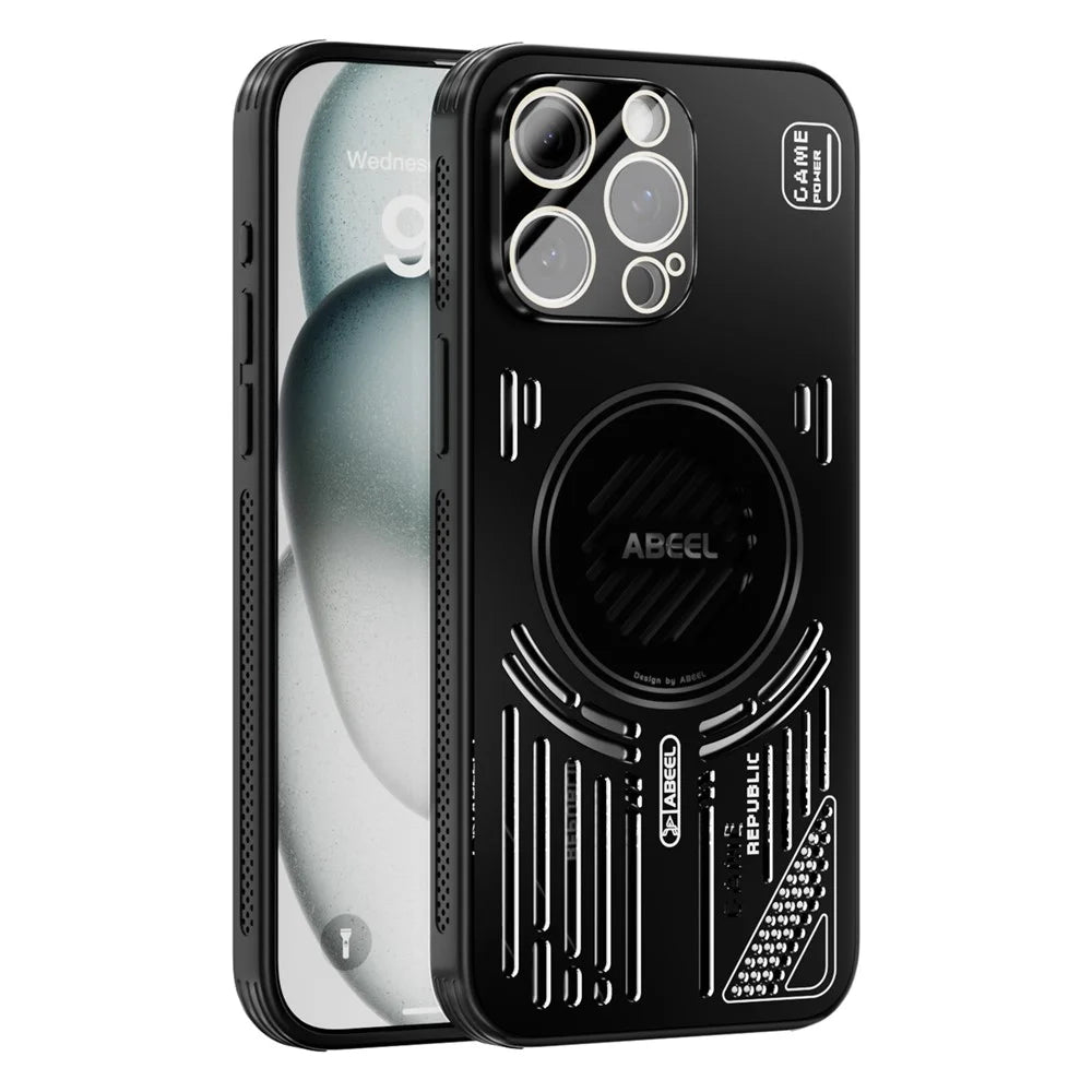 ABEEL For iPhone 13 Pro Magnetic Case Aluminium Alloy + PC + TPU Hollow Heat Dissipation Phone Cover - Black - 1