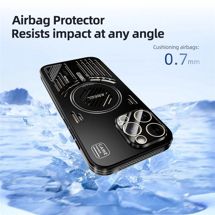 ABEEL For iPhone 13 Pro Magnetic Case Aluminium Alloy + PC + TPU Hollow Heat Dissipation Phone Cover - Black - 5