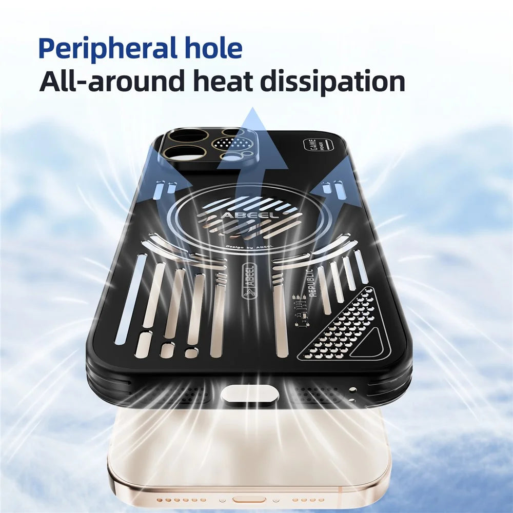 ABEEL For iPhone 14 Pro Max Magnetic Case Aluminium Alloy + PC + TPU Hollow Heat Dissipation Phone Cover - Black - 4