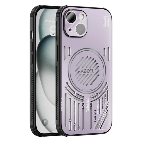 ABEEL For iPhone 14 Magnetic Case Aluminium Alloy + PC + TPU Hollow Heat Dissipation Phone Cover - Pink Purple - 1