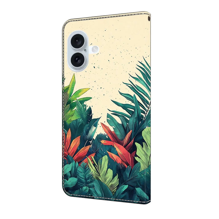 For iPhone 17 Wallet Case Pattern Printing PU Leather Flip Stand Phone Cover - Leaves - 6