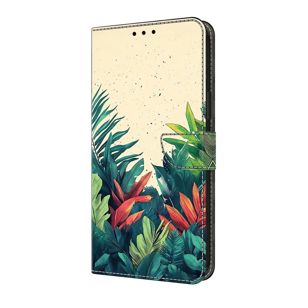 For iPhone Air Wallet Case Pattern Printing PU Leather Flip Stand Phone Cover - Leaves - 5