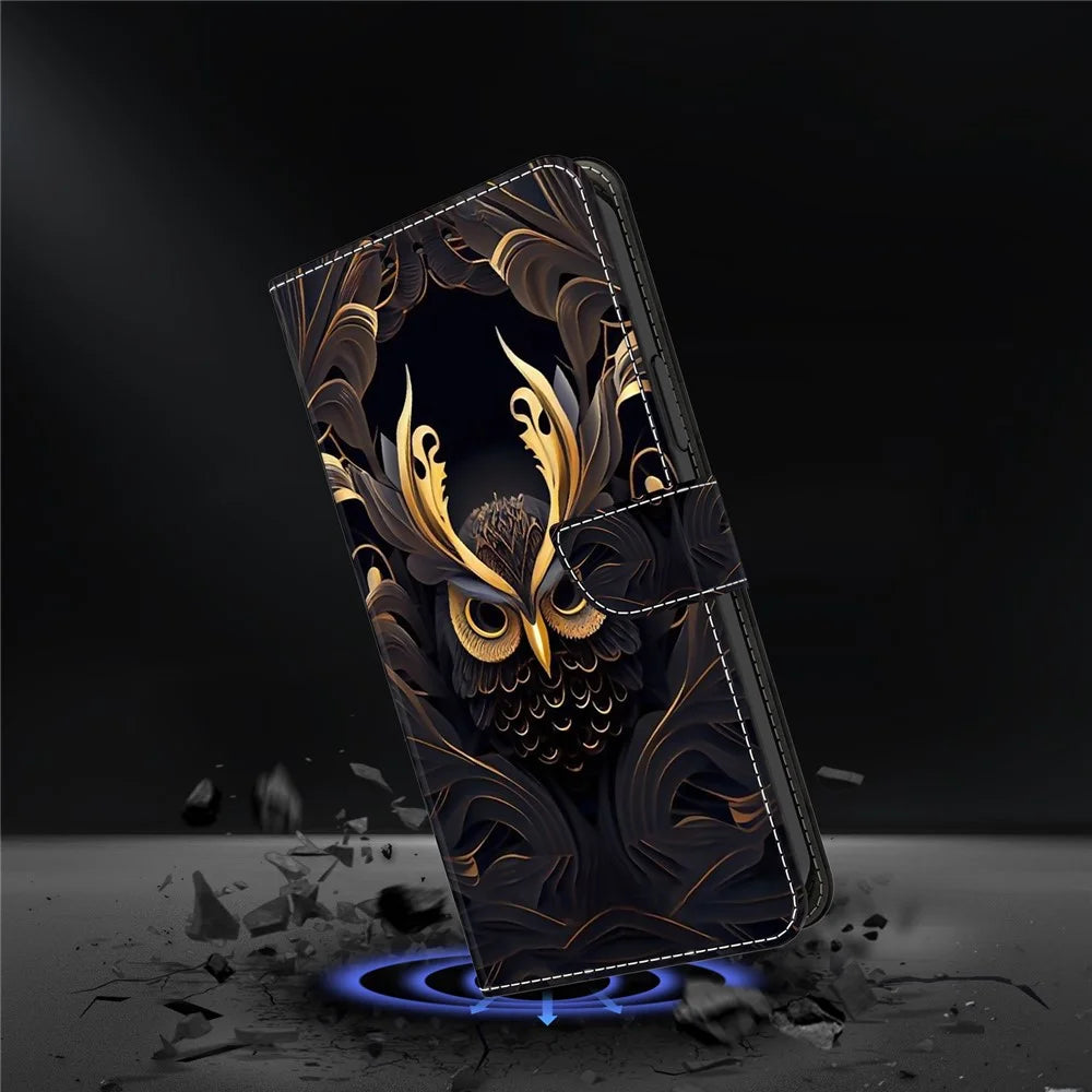 For iPhone 18 Pro / 17 Pro Wallet Case Pattern Printing PU Leather Flip Stand Phone Cover - Owl - 4