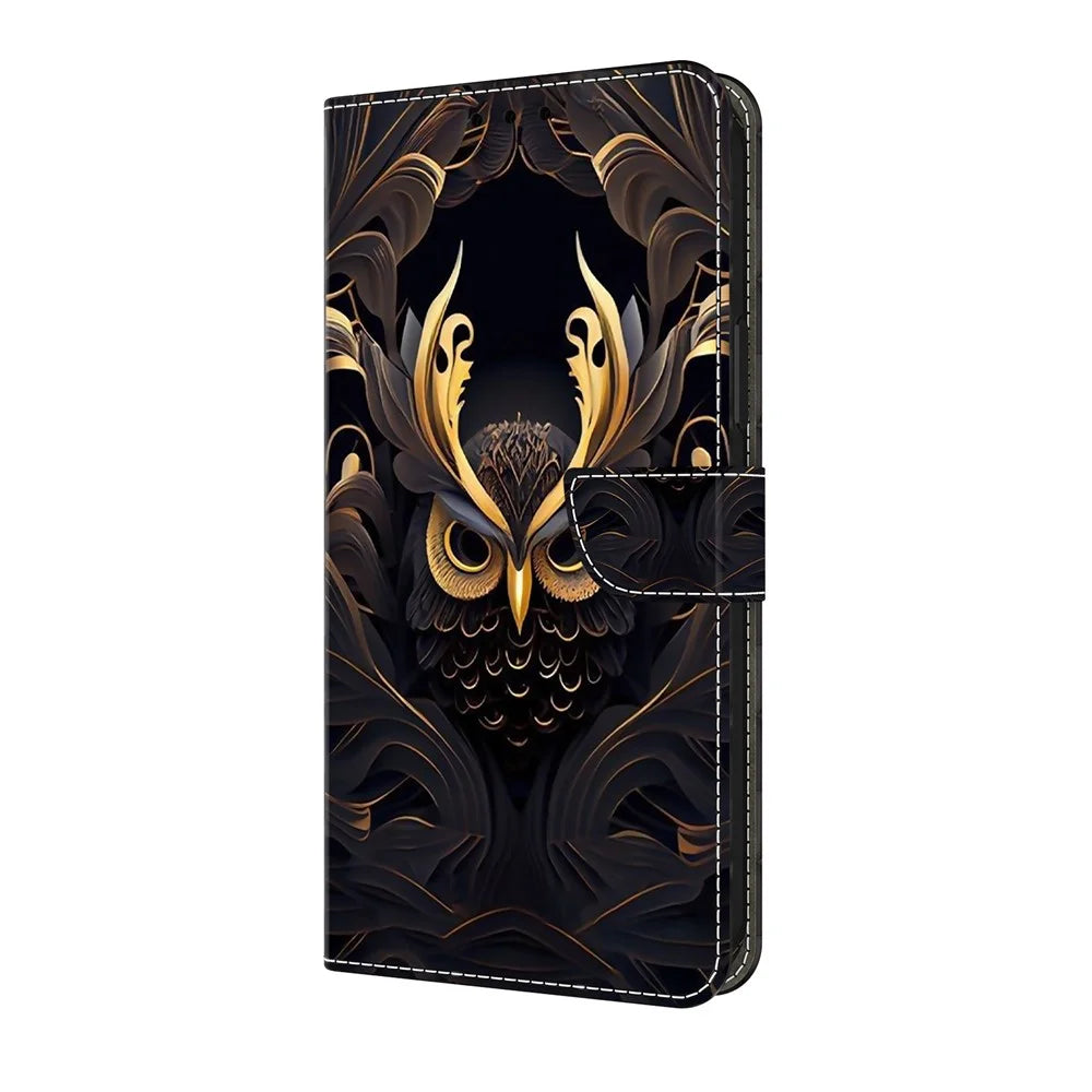 For iPhone 18 Pro / 17 Pro Wallet Case Pattern Printing PU Leather Flip Stand Phone Cover - Owl - 5