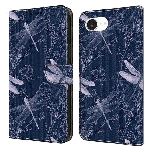 For iPhone 17e / 16e Wallet Case Pattern Printing PU Leather Flip Stand Phone Cover - Dragonfly - 1