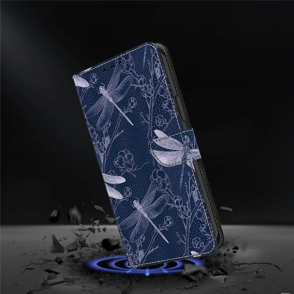 For iPhone 17e / 16e Wallet Case Pattern Printing PU Leather Flip Stand Phone Cover - Dragonfly - 4