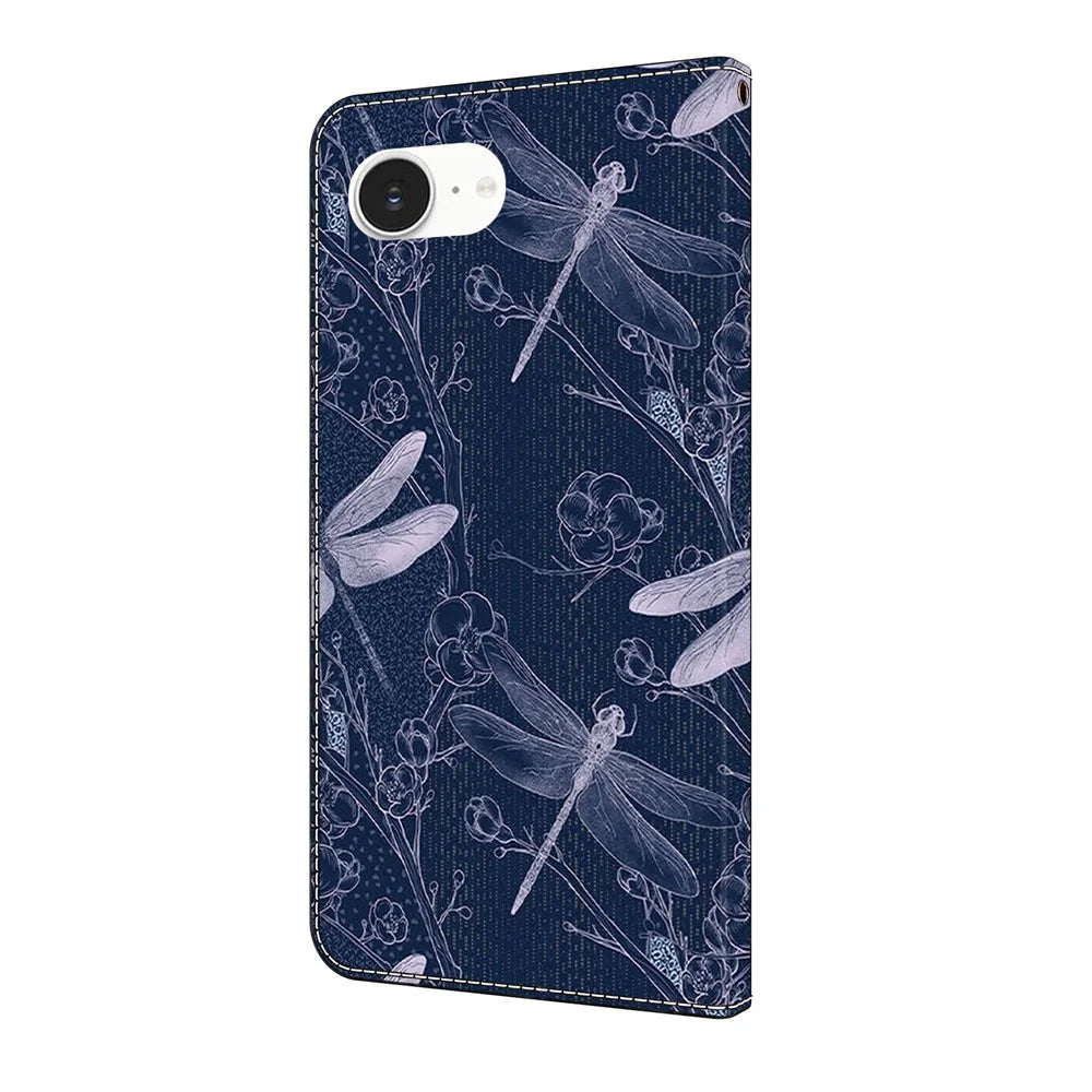 For iPhone 17e / 16e Wallet Case Pattern Printing PU Leather Flip Stand Phone Cover - Dragonfly - 6