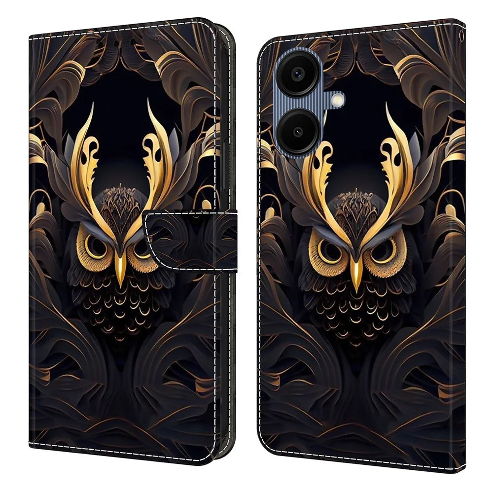 For Samsung Galaxy A06 4G Wallet Case Pattern Printing PU Leather Flip Stand Phone Cover - Owl - 1