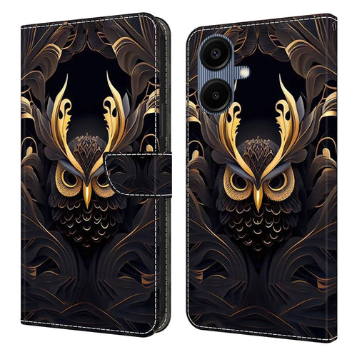 For Samsung Galaxy A06 4G Wallet Case Pattern Printing PU Leather Flip Stand Phone Cover - Owl - 1