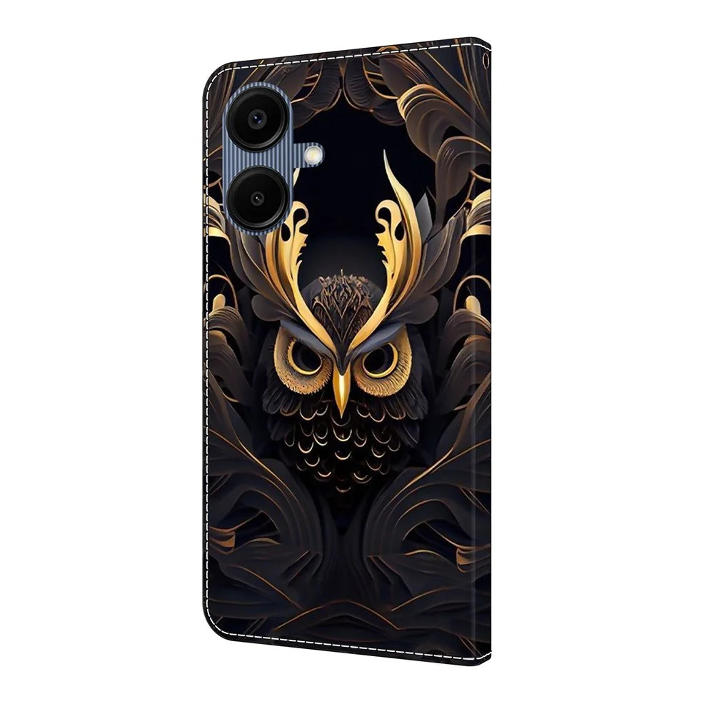 For Samsung Galaxy A06 4G Wallet Case Pattern Printing PU Leather Flip Stand Phone Cover - Owl - 6