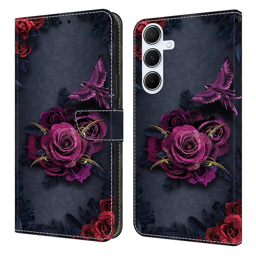For Samsung Galaxy A16 5G  /  4G Wallet Case Pattern Printing PU Leather Flip Stand Phone Cover - Bright Purple Flowers - 1