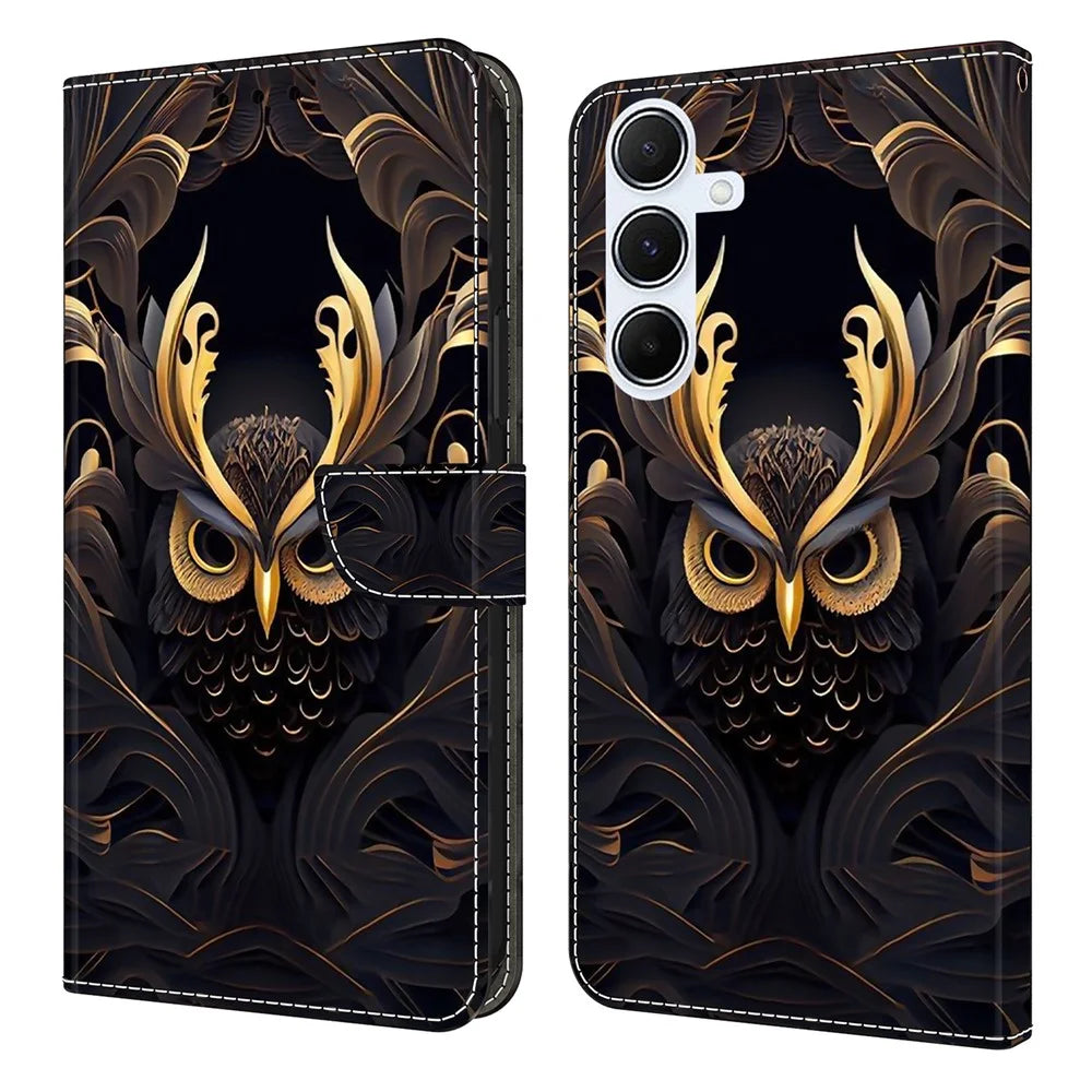 For Samsung Galaxy A18 5G / A17 5G / A17 4G / A26 5G Wallet Case Pattern Printing PU Leather Flip Stand Phone Cover - Owl - 1