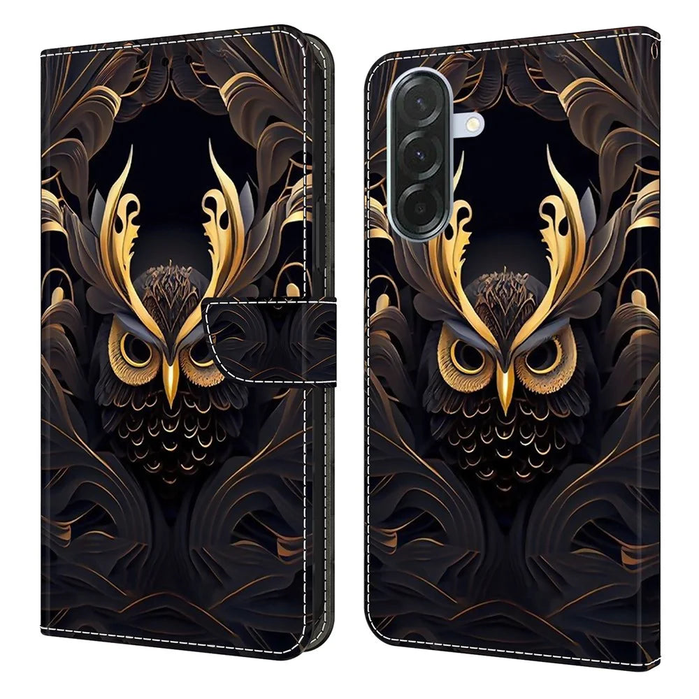 For Samsung Galaxy A26 5G Wallet Case Pattern Printing PU Leather Flip Stand Phone Cover - Owl - 1