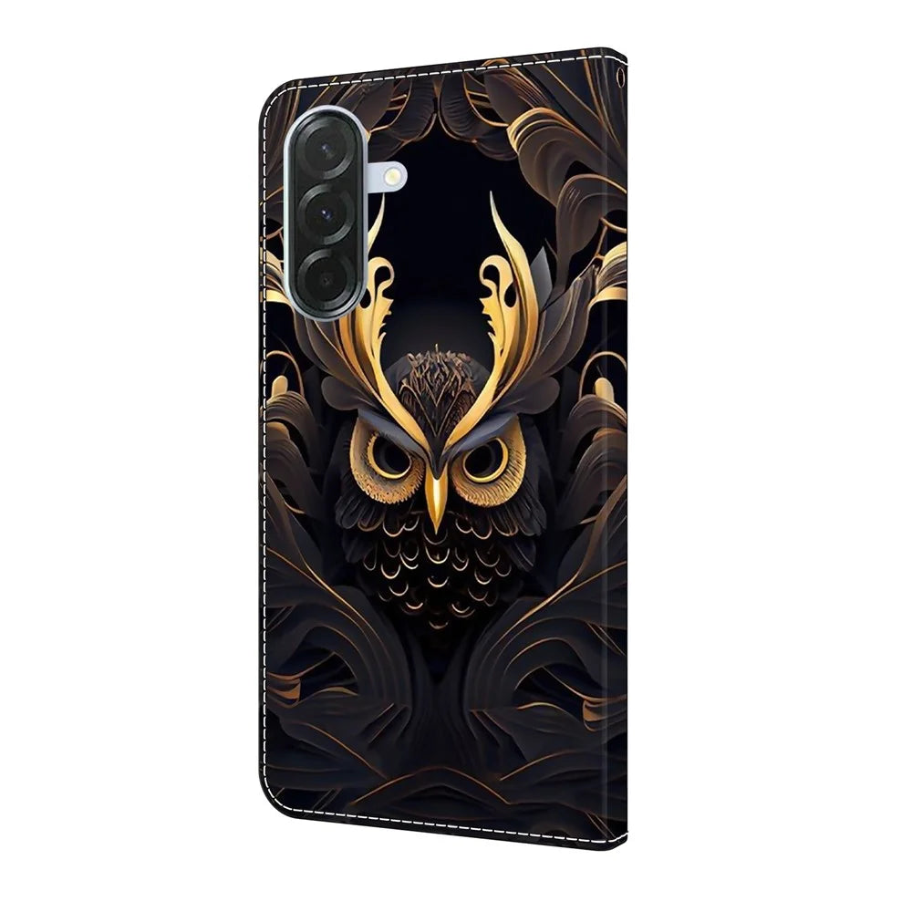 For Samsung Galaxy A26 5G Wallet Case Pattern Printing PU Leather Flip Stand Phone Cover - Owl - 6