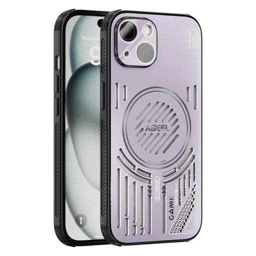 ABEEL For iPhone 15 Magnetic Case Aluminium Alloy + PC + TPU Hollow Heat Dissipation Phone Cover - Pink Purple - 1