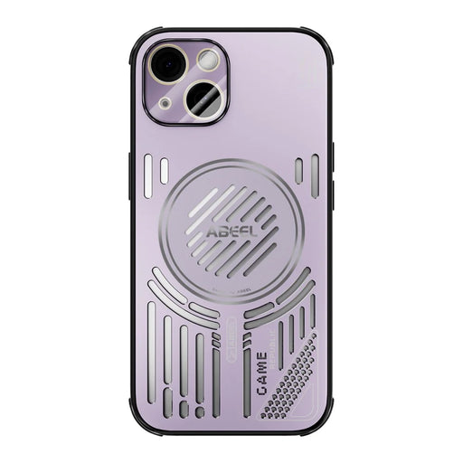 ABEEL For iPhone 15 Magnetic Case Aluminium Alloy + PC + TPU Hollow Heat Dissipation Phone Cover - Pink Purple - 2