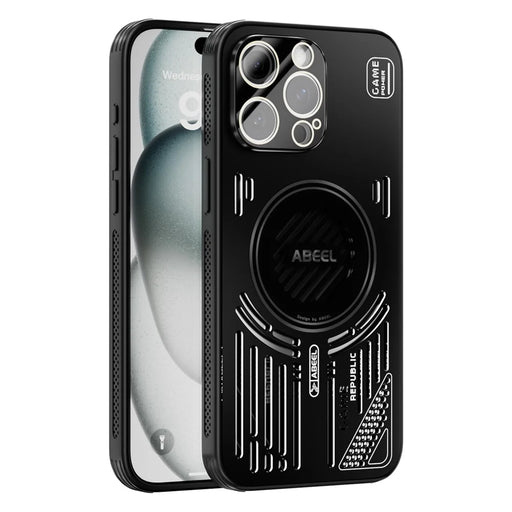 ABEEL For iPhone 15 Pro Max Magnetic Case Aluminium Alloy + PC + TPU Hollow Heat Dissipation Phone Cover - Black - 1