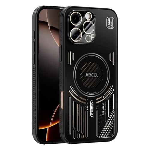 ABEEL For iPhone 16 Pro Max Magnetic Case Aluminium Alloy + PC + TPU Hollow Heat Dissipation Phone Cover - Black - 1